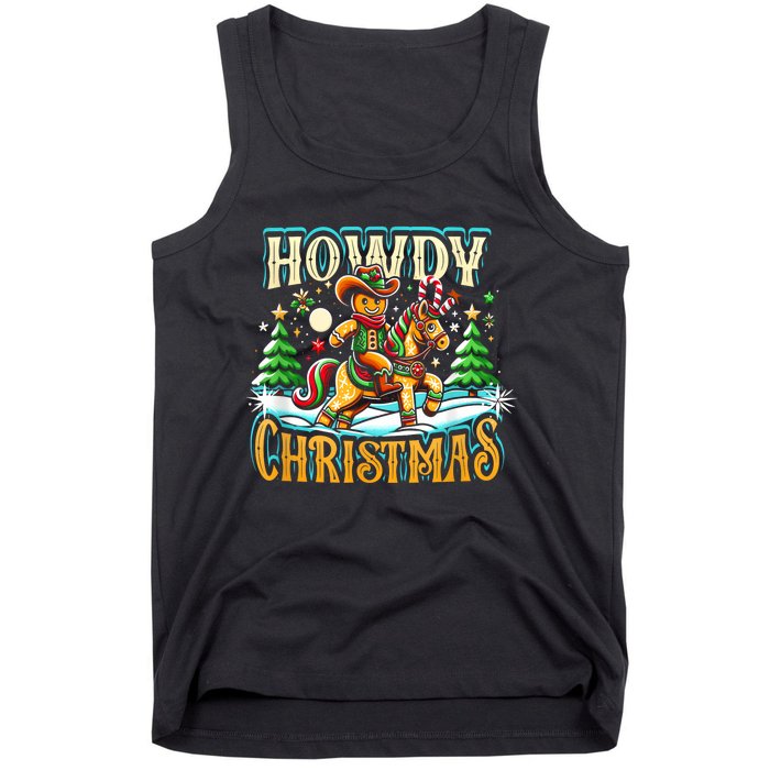 Howdy Christmas Gingerbread Man Cowboy Ride Horse Western Tank Top