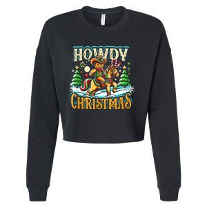 Howdy Christmas Gingerbread Man Cowboy Ride Horse Western Cropped Pullover Crew