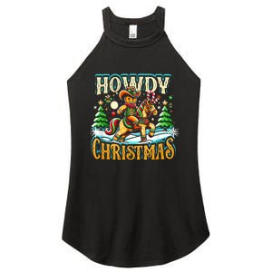 Howdy Christmas Gingerbread Man Cowboy Ride Horse Western Women's Perfect Tri Rocker Tank