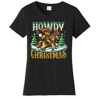 Howdy Christmas Gingerbread Man Cowboy Ride Horse Western Women's T-Shirt