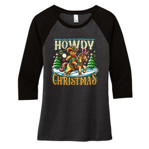 Howdy Christmas Gingerbread Man Cowboy Ride Horse Western Women's Tri-Blend 3/4-Sleeve Raglan Shirt