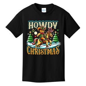 Howdy Christmas Gingerbread Man Cowboy Ride Horse Western Kids T-Shirt