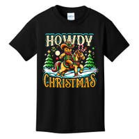 Howdy Christmas Gingerbread Man Cowboy Ride Horse Western Kids T-Shirt