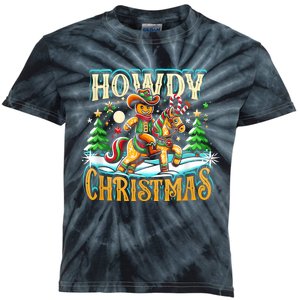 Howdy Christmas Gingerbread Man Cowboy Ride Horse Western Kids Tie-Dye T-Shirt