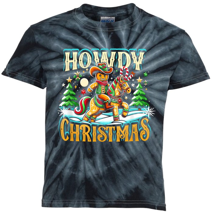 Howdy Christmas Gingerbread Man Cowboy Ride Horse Western Kids Tie-Dye T-Shirt