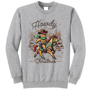 Howdy Christmas Gingerbread Man Cowboy Ride Horse Western Tall Sweatshirt