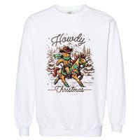 Howdy Christmas Gingerbread Man Cowboy Ride Horse Western Garment-Dyed Sweatshirt