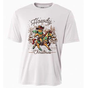 Howdy Christmas Gingerbread Man Cowboy Ride Horse Western Cooling Performance Crew T-Shirt