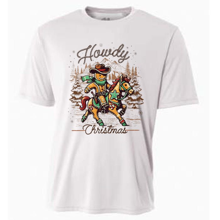 Howdy Christmas Gingerbread Man Cowboy Ride Horse Western Cooling Performance Crew T-Shirt