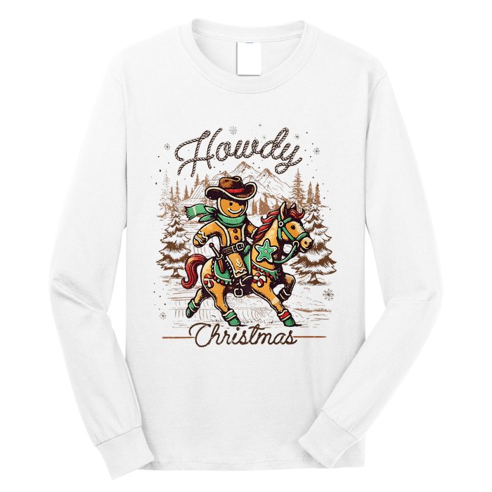 Howdy Christmas Gingerbread Man Cowboy Ride Horse Western Long Sleeve Shirt