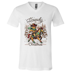 Howdy Christmas Gingerbread Man Cowboy Ride Horse Western V-Neck T-Shirt