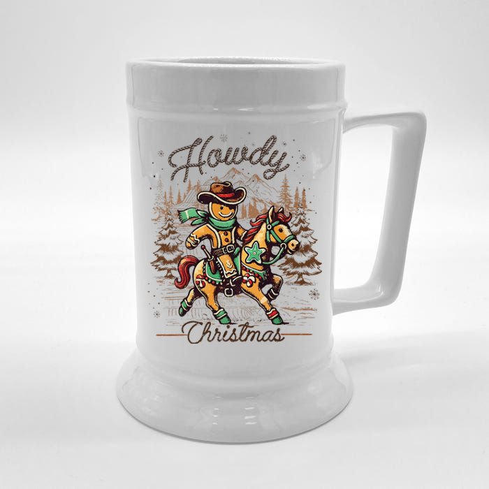 Howdy Christmas Gingerbread Man Cowboy Ride Horse Western Beer Stein