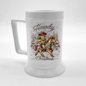 Howdy Christmas Gingerbread Man Cowboy Ride Horse Western Beer Stein