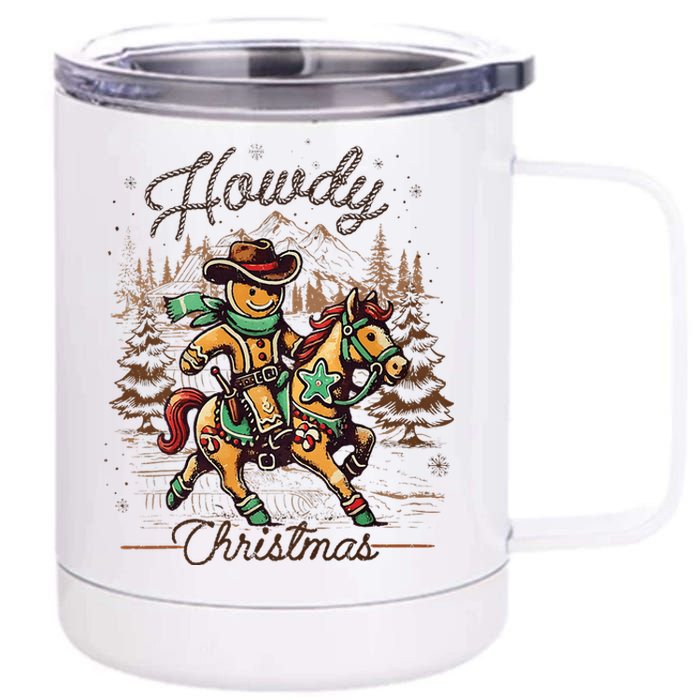 Howdy Christmas Gingerbread Man Cowboy Ride Horse Western 12 oz Stainless Steel Tumbler Cup