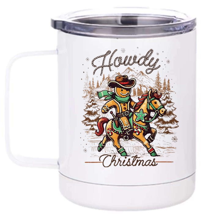 Howdy Christmas Gingerbread Man Cowboy Ride Horse Western 12 oz Stainless Steel Tumbler Cup