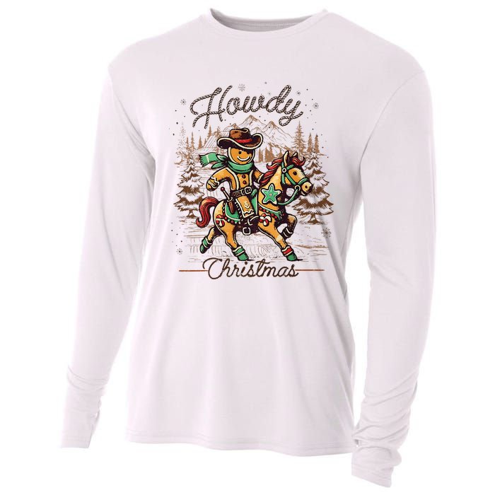 Howdy Christmas Gingerbread Man Cowboy Ride Horse Western Cooling Performance Long Sleeve Crew