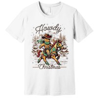 Howdy Christmas Gingerbread Man Cowboy Ride Horse Western Premium T-Shirt