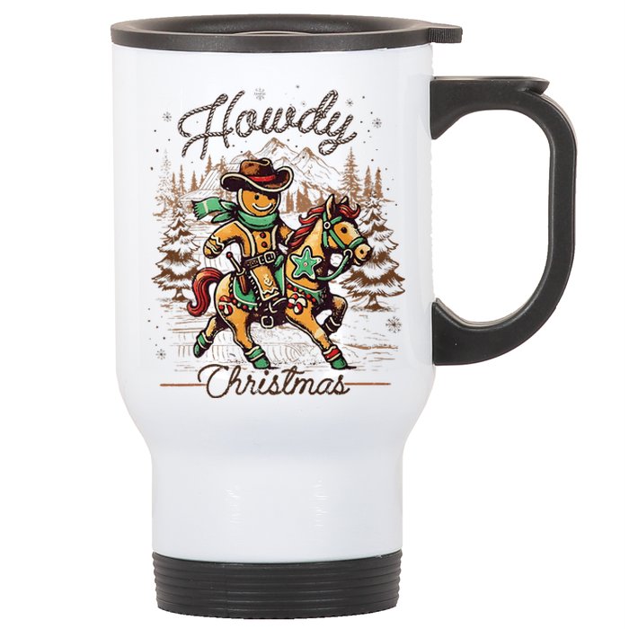 Howdy Christmas Gingerbread Man Cowboy Ride Horse Western Stainless Steel Travel Mug