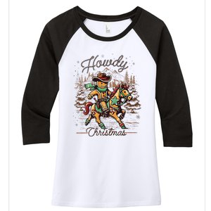 Howdy Christmas Gingerbread Man Cowboy Ride Horse Western Women's Tri-Blend 3/4-Sleeve Raglan Shirt