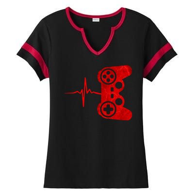 Heartbeat Controller Gamer Ladies Halftime Notch Neck Tee