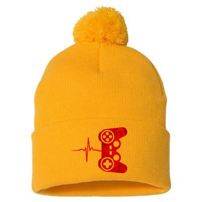 Heartbeat Controller Gamer Pom Pom 12in Knit Beanie