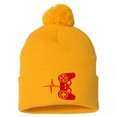 Heartbeat Controller Gamer Pom Pom 12in Knit Beanie