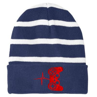 Heartbeat Controller Gamer Striped Beanie with Solid Band