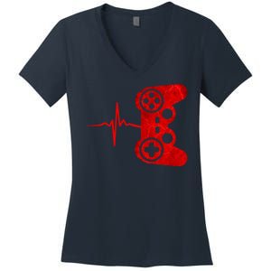 Heartbeat Controller Gamer Women's V-Neck T-Shirt