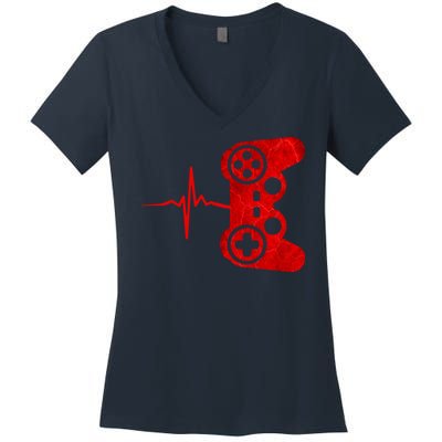 Heartbeat Controller Gamer Women's V-Neck T-Shirt