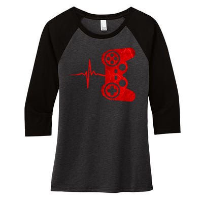 Heartbeat Controller Gamer Women's Tri-Blend 3/4-Sleeve Raglan Shirt