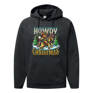 Howdy Christmas Gingerbread Man Cowboy Ride Horse Western Performance Fleece Hoodie