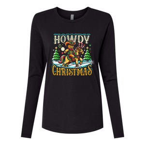 Howdy Christmas Gingerbread Man Cowboy Ride Horse Western Womens Cotton Relaxed Long Sleeve T-Shirt