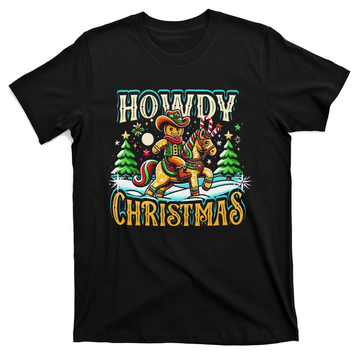 Howdy Christmas Gingerbread Man Cowboy Ride Horse Western T-Shirt