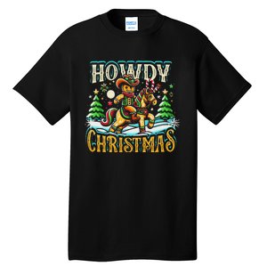 Howdy Christmas Gingerbread Man Cowboy Ride Horse Western Tall T-Shirt