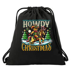 Howdy Christmas Gingerbread Man Cowboy Ride Horse Western Drawstring Bag