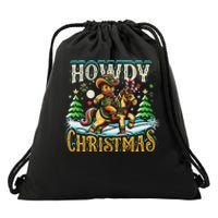 Howdy Christmas Gingerbread Man Cowboy Ride Horse Western Drawstring Bag