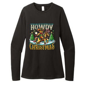 Howdy Christmas Gingerbread Man Cowboy Ride Horse Western Womens CVC Long Sleeve Shirt