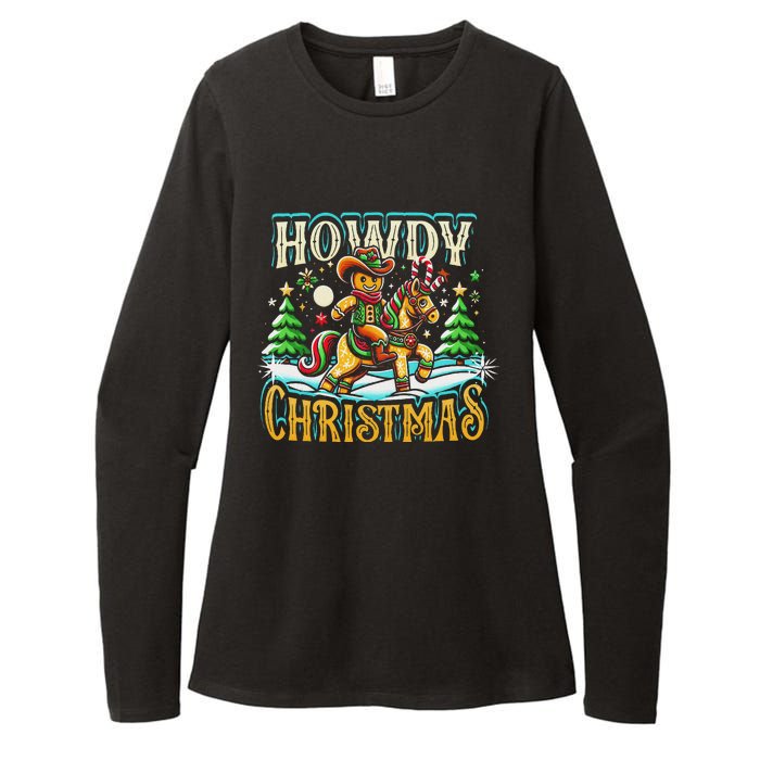 Howdy Christmas Gingerbread Man Cowboy Ride Horse Western Womens CVC Long Sleeve Shirt