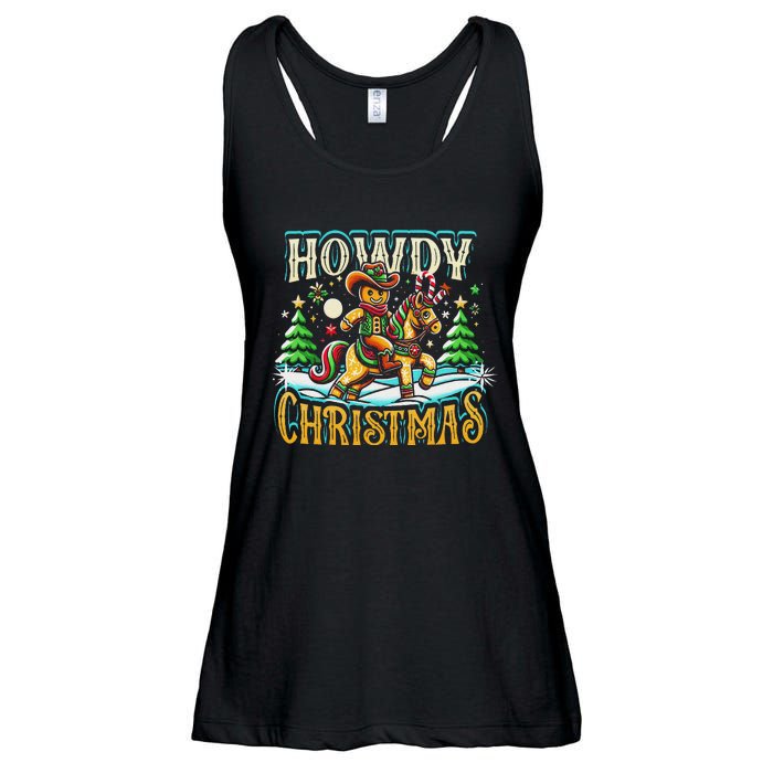 Howdy Christmas Gingerbread Man Cowboy Ride Horse Western Ladies Essential Flowy Tank