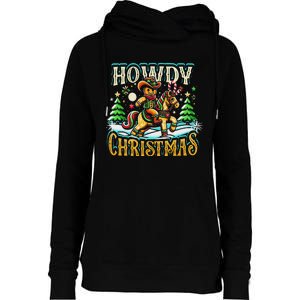 Howdy Christmas Gingerbread Man Cowboy Ride Horse Western Womens Funnel Neck Pullover Hood