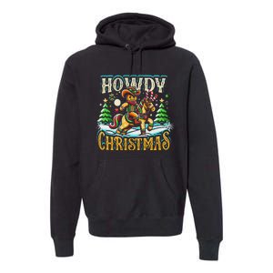 Howdy Christmas Gingerbread Man Cowboy Ride Horse Western Premium Hoodie