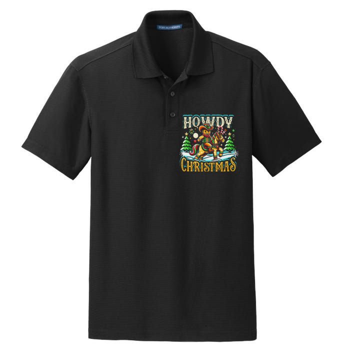 Howdy Christmas Gingerbread Man Cowboy Ride Horse Western Dry Zone Grid Polo