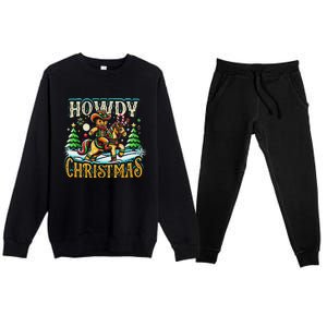 Howdy Christmas Gingerbread Man Cowboy Ride Horse Western Premium Crewneck Sweatsuit Set