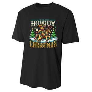 Howdy Christmas Gingerbread Man Cowboy Ride Horse Western Performance Sprint T-Shirt