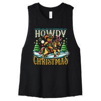 Howdy Christmas Gingerbread Man Cowboy Ride Horse Western Women's Racerback Cropped Tank