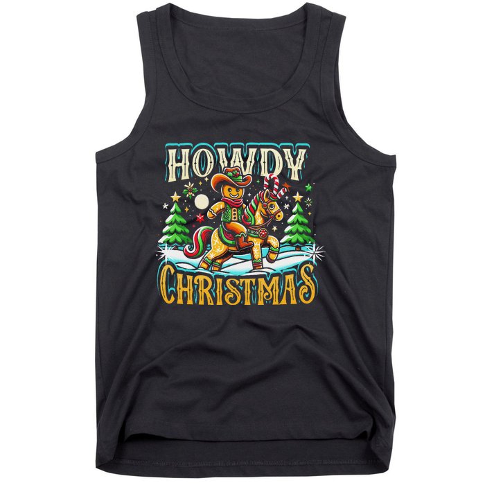 Howdy Christmas Gingerbread Man Cowboy Ride Horse Western Tank Top