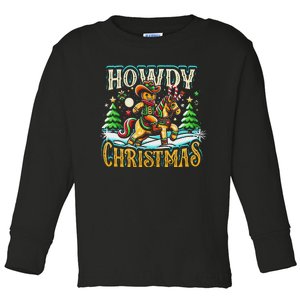 Howdy Christmas Gingerbread Man Cowboy Ride Horse Western Toddler Long Sleeve Shirt