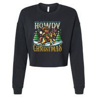 Howdy Christmas Gingerbread Man Cowboy Ride Horse Western Cropped Pullover Crew