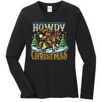 Howdy Christmas Gingerbread Man Cowboy Ride Horse Western Ladies Long Sleeve Shirt