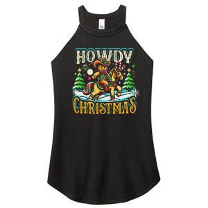 Howdy Christmas Gingerbread Man Cowboy Ride Horse Western Women's Perfect Tri Rocker Tank